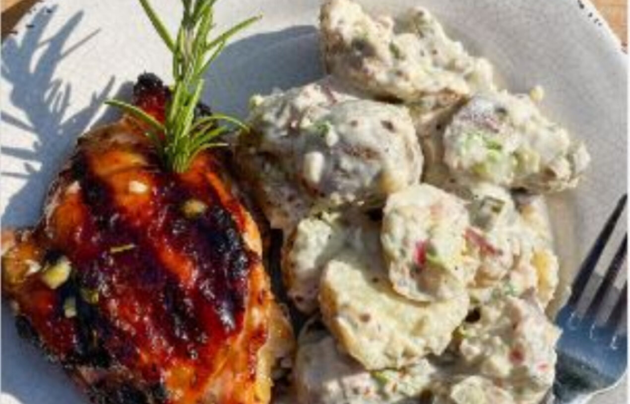 Grilled Chicken with Rosemary Sweet-Sour Sauce